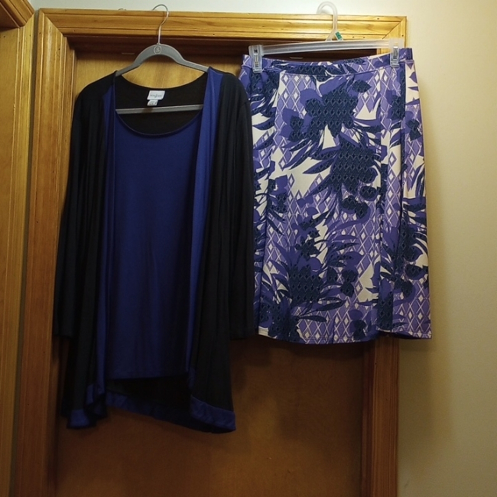 Jaclyn Smith 2 piece top/skirt set. Purple/Black.. Great Condition
